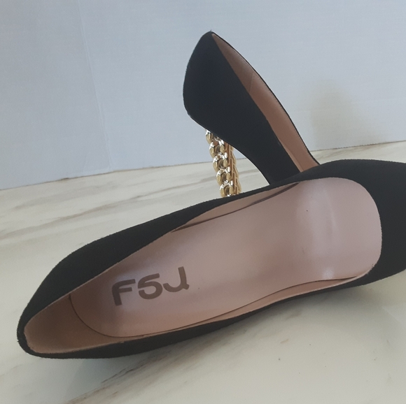 FSJ Trendy Pointed Toe High Heel Gold Metal Chain Pumps Sz 11 - Picture 10 of 10